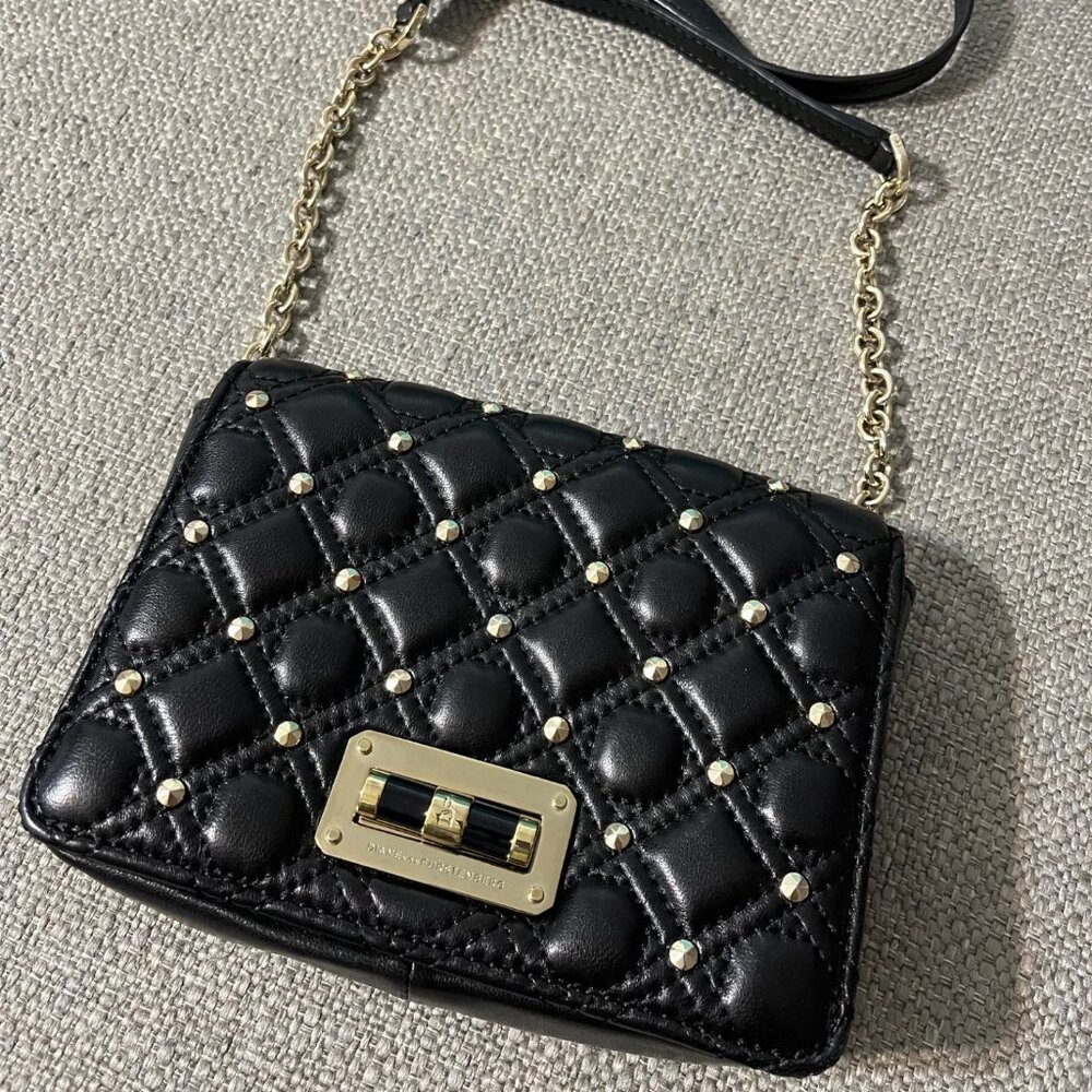 Authentic Diane Von Furstenberg Black Quilted and Studded Mini Crossbody Bag